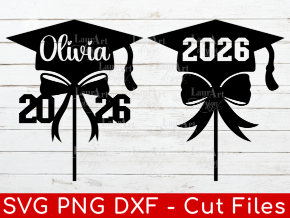 2026 Graduation Cake Topper with Bow: Graphics for T-Shirt Designs