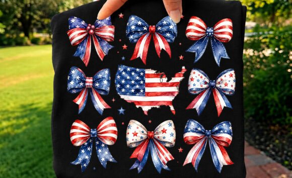 America Flag Map Ribon Bow T-shirt Png