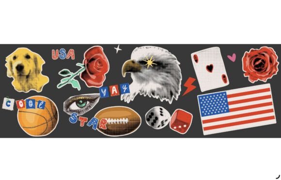 American Vintage Collage Elements Graphics