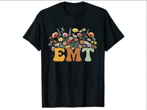 Floral EMT Retro T-Shirt Graphics