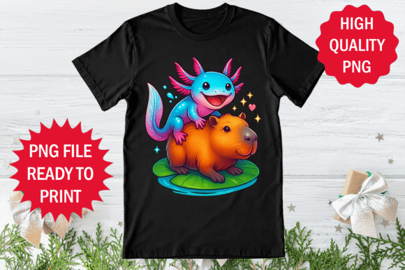 Funny Axolotl with Capybara T-shirt Png