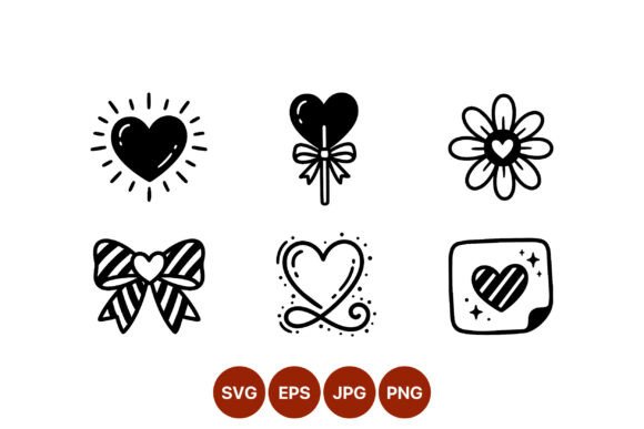 Heart Shapes Icons with Bow Flower and