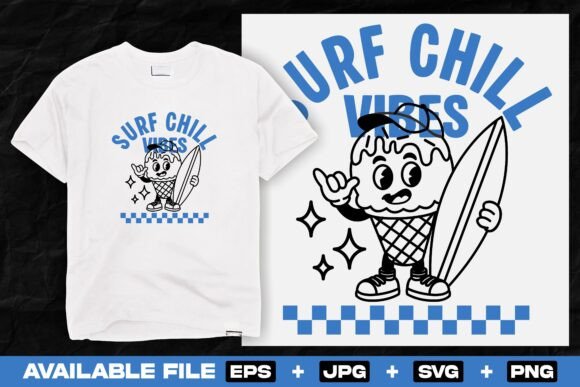 Ice Cream Cone Surfer Graphics for T-Shirt Designs