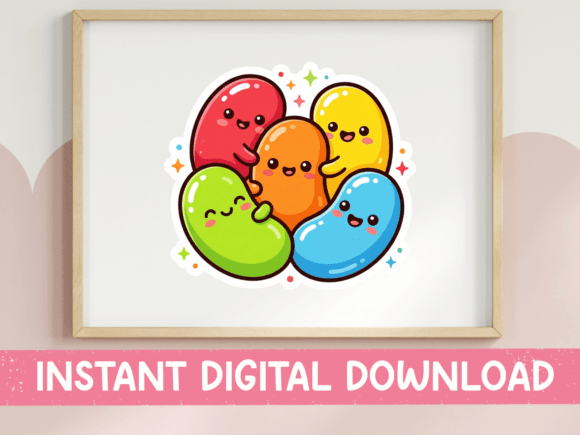 Kawaii Jellybeans Smiling Cluster Print Graphics