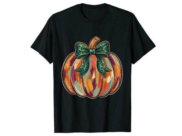 Leopard Bow Pumpkin Art Fall T-Shirt Graphics