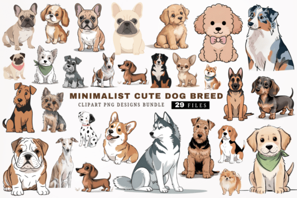 Minimalist Cute Dog Breed Clipart PNG