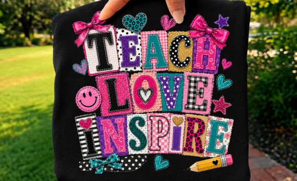 Patchwork Teach Love Inspire Shirt PNG: Graphics for T-Shirt Designs