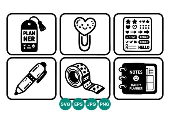 Planner Tag Icons Black White Vector Graphics