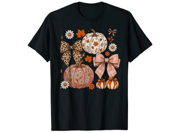 Pumpkin Bow Daisy Fall T-Shirt Graphics