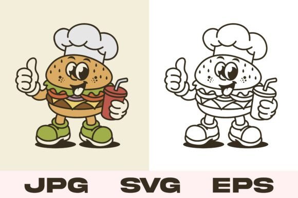Retro Cartoon Burger Mascot Design Graphics
