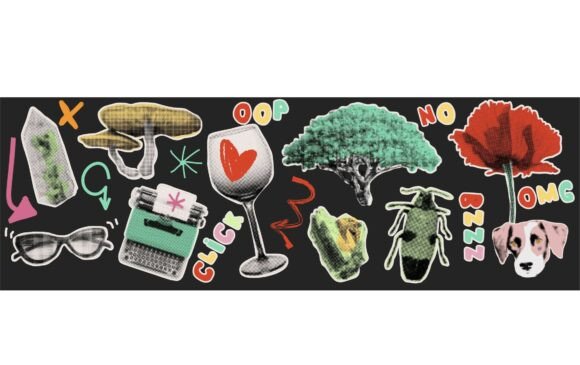 Retro Tech and Animal Collage in Halfton