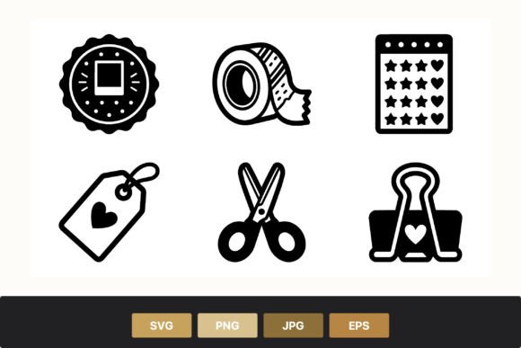 Seal Label Tape Tag Scissors Clip Icons: Graphics for Editorial Use