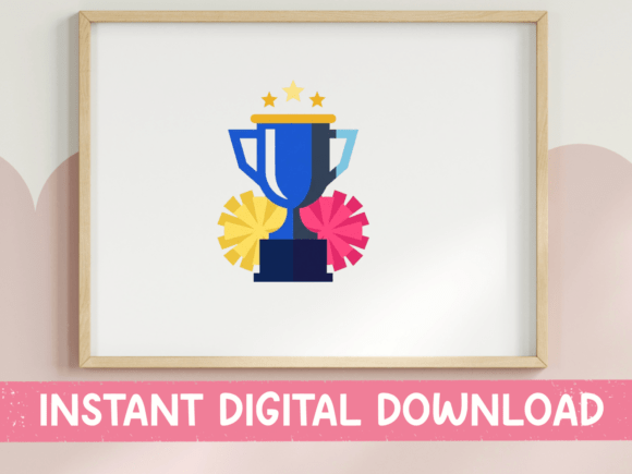 Trophy and Pom Poms Cheer Clipart: Graphics for T-Shirt Designs