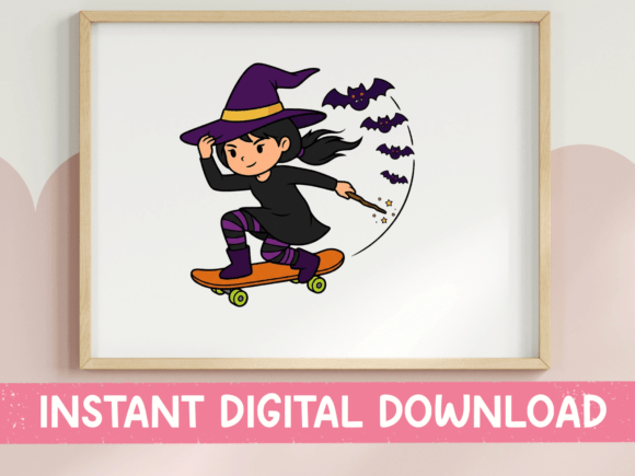 Witch Skateboarding Halloween Design Graphics